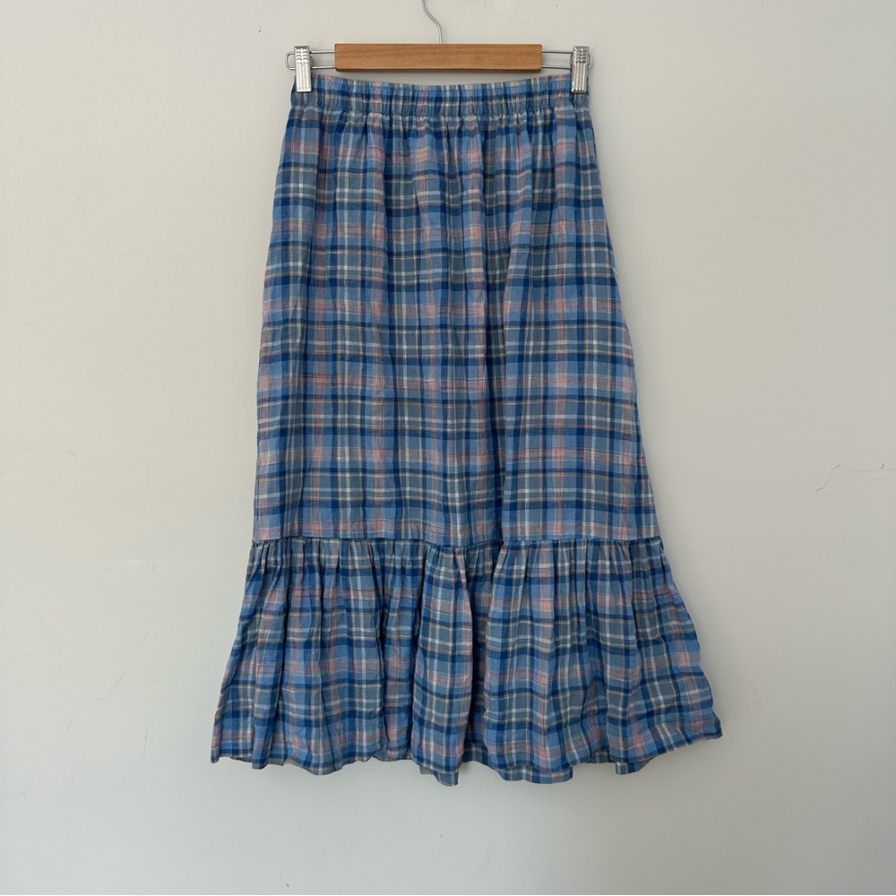 Tiny big sister blue linen plaid skirt - Picture 5 of 7